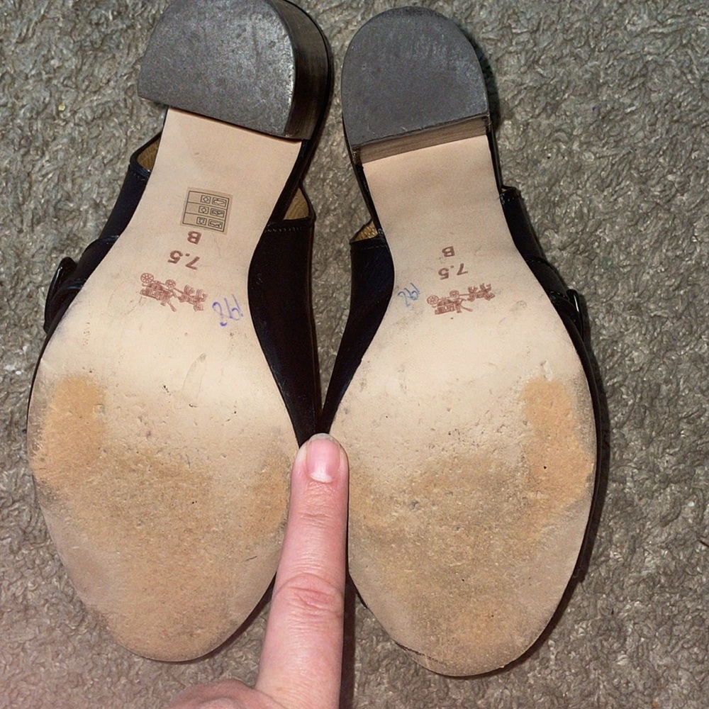 COACH black peep toe buckle Slingback stacked heals - Picture 8 of 9